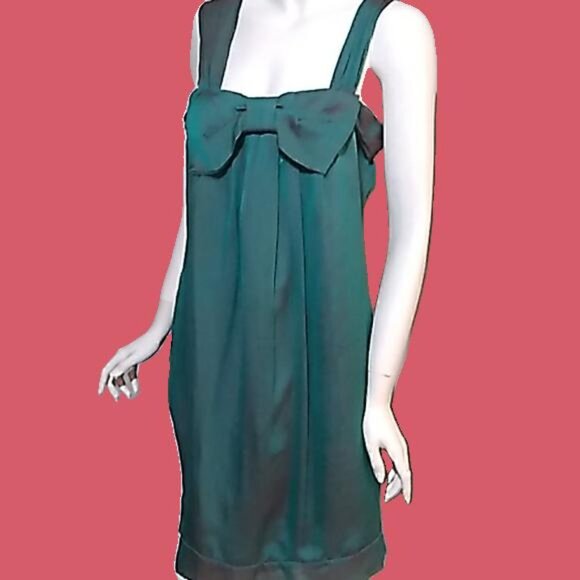 NWT | C.C COUTURE | M,Bust 36" large bow, Silk Satin translucent green colors - Picture 3 of 15